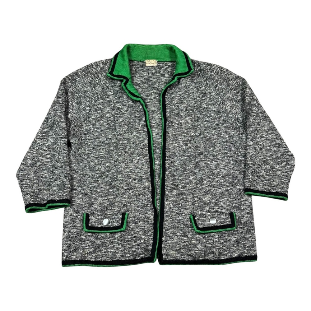 True Vintage Jordan Marsh‎ Co Gray/Green Open Face Sweater Women's L FLAWS